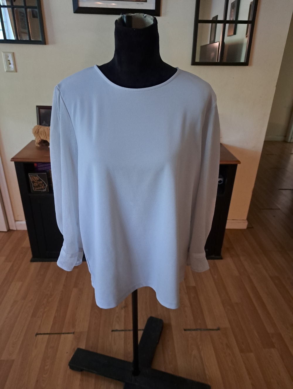 XL Ann Taylor Grey Semi Sheer Metallic Sleeve Dress Blouse Top Shirt